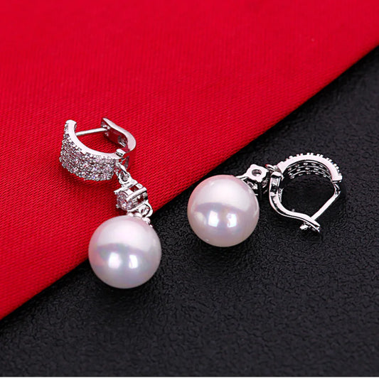 Silver Sweet Pearl Needle Earrings