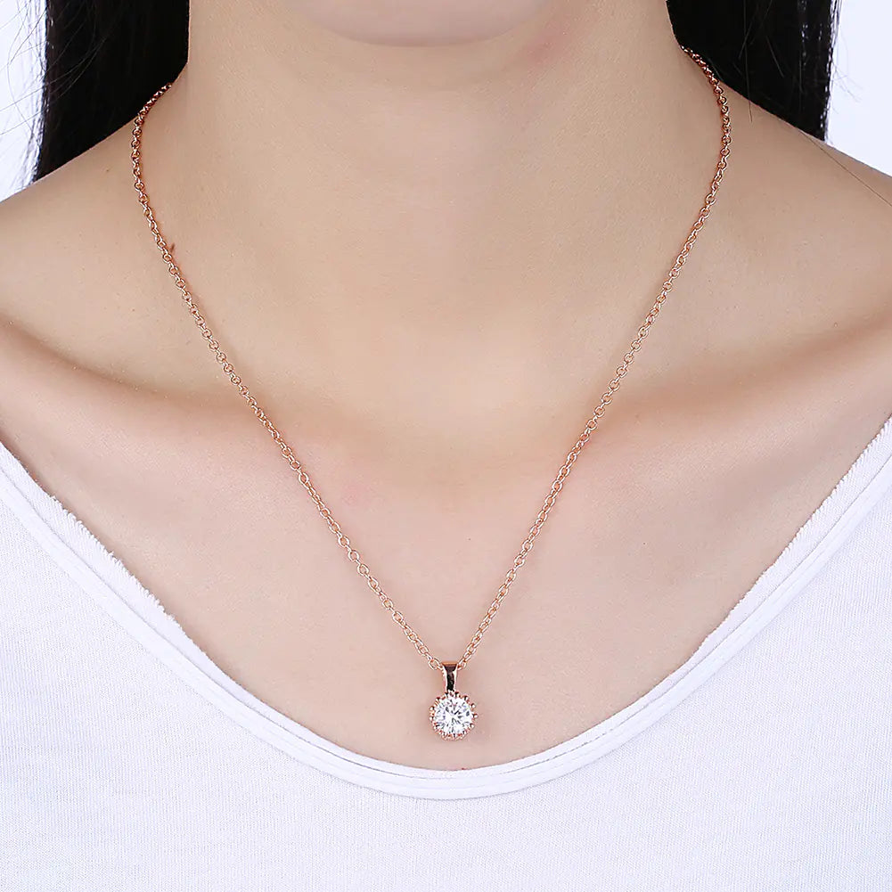 Rose Gold Zircon Necklace with Diamond Accents
