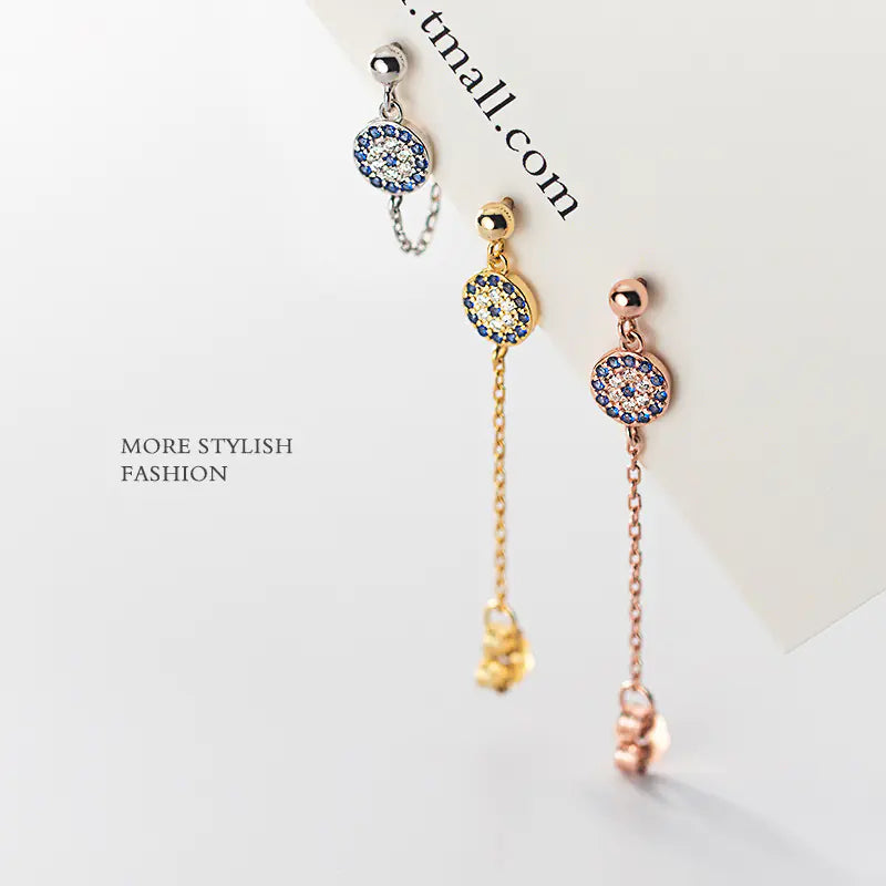 Korean Style Devil Eye Blue Diamond Earrings