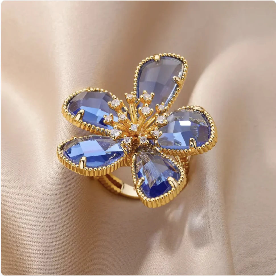 Copper Flower Zircon Diamond Ring
