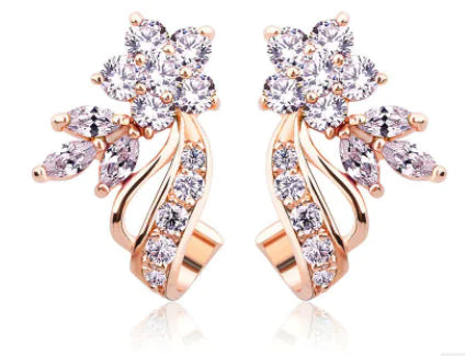 Floral Rose Gold Earrings with Zirconia