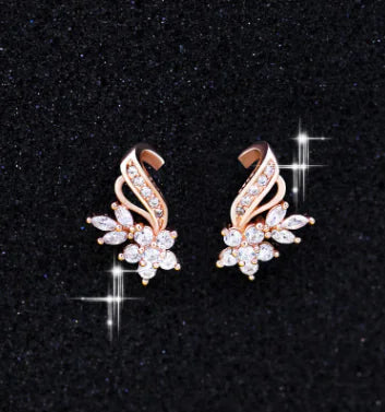 Floral Rose Gold Earrings with Zirconia