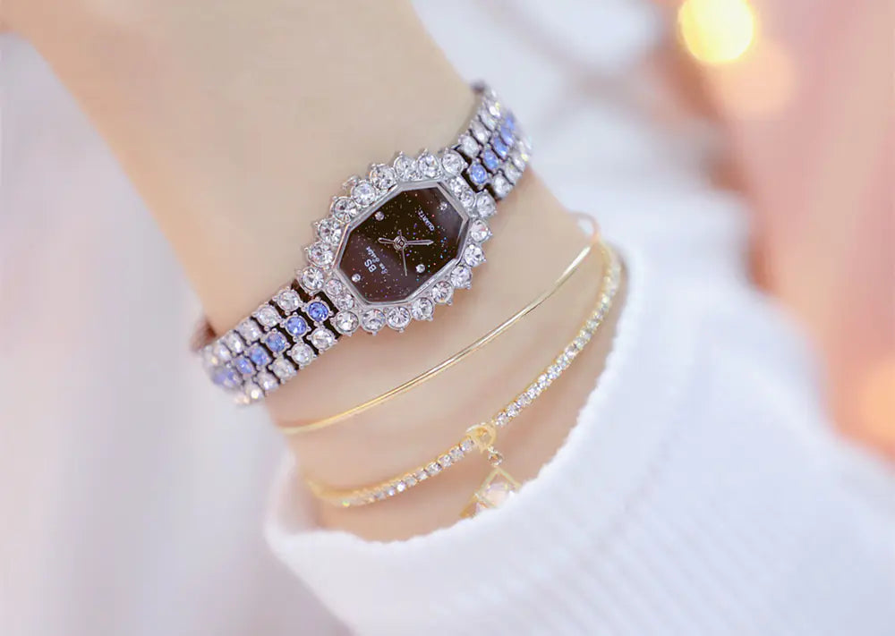 Luxury Quartz Women's Watch with Diamond Steel Band