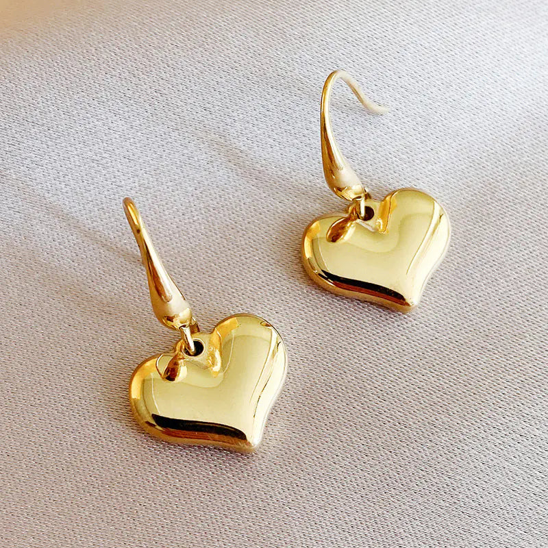 14K Gold Heart Earrings Minimalist Design