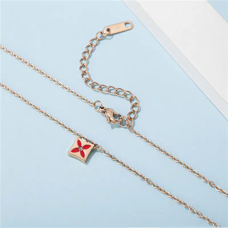 Titanium Steel Diamond Necklace with Floral Design