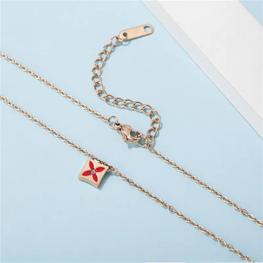 Titanium Steel Diamond Necklace with Floral Design