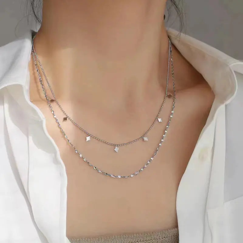 Titanium Steel Layered Star Diamond Necklace