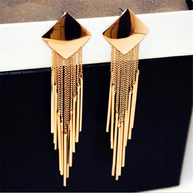 Trendy Geometric Diamond Tassel Earrings