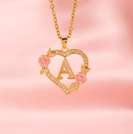 Fashion Hollowed-out Love Heart Flowers Letter Necklace