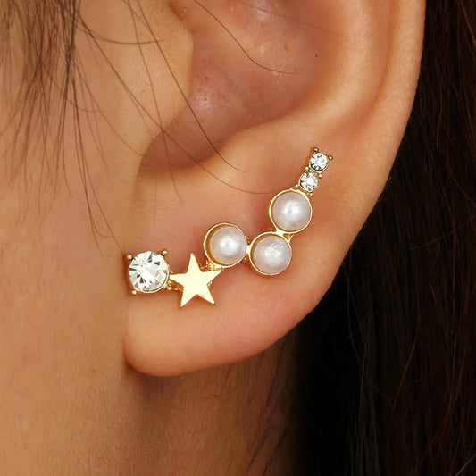 Diamond Accented Pearl Star Earrings