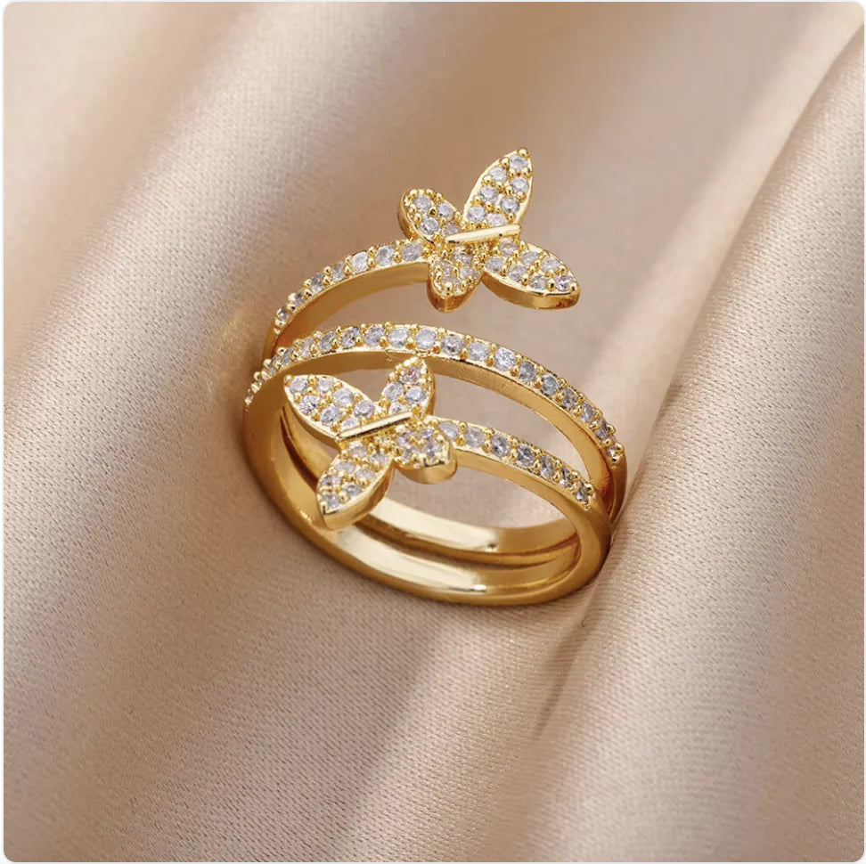Copper Flower Zircon Diamond Ring