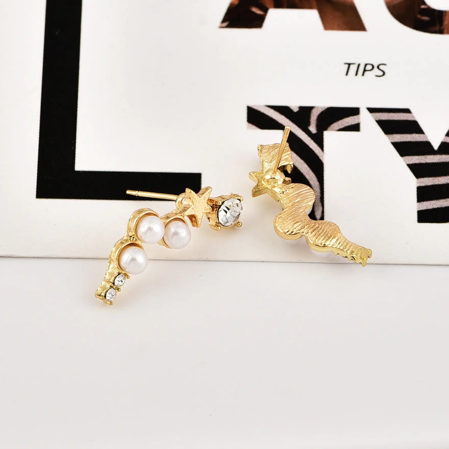 Diamond Accented Pearl Star Earrings