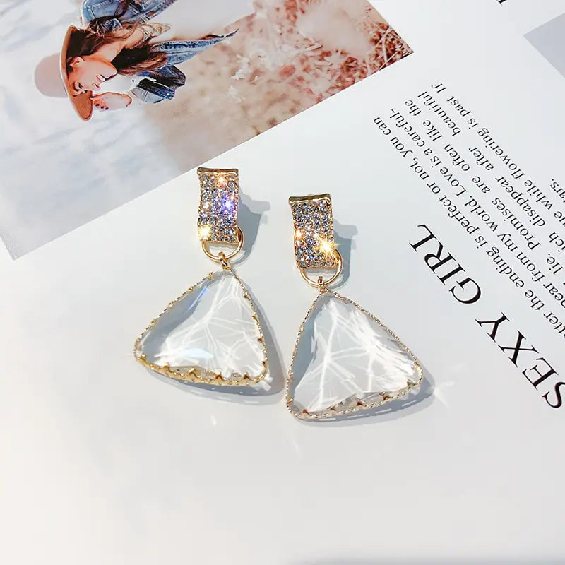 Geometric Triangle Crystal Earrings