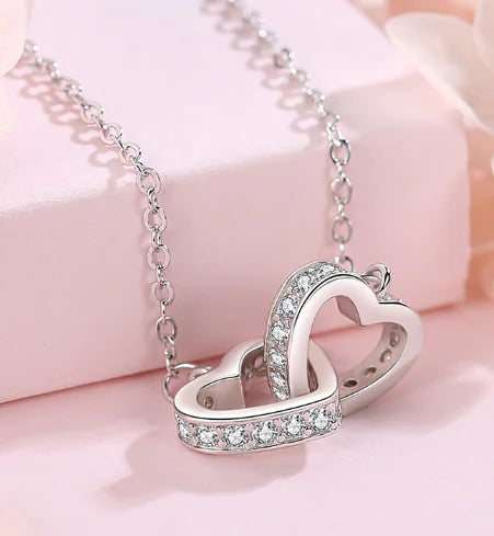 Fashionable Silver Double Heart Necklace