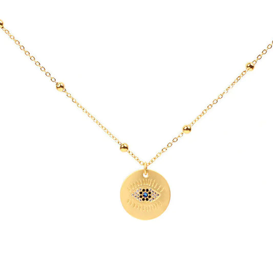 Vintage Gold Demon Eye Necklace with Diamond Pendant