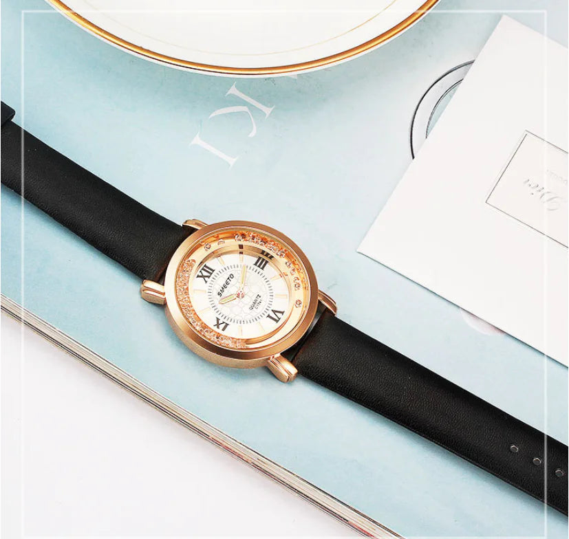 Liquid Sand Diamond Quartz Watch including Waterproof Leather Strap