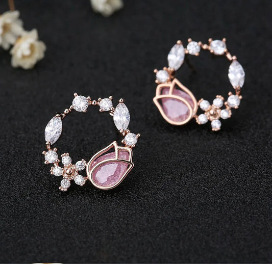 Pink Rose Stud Earrings