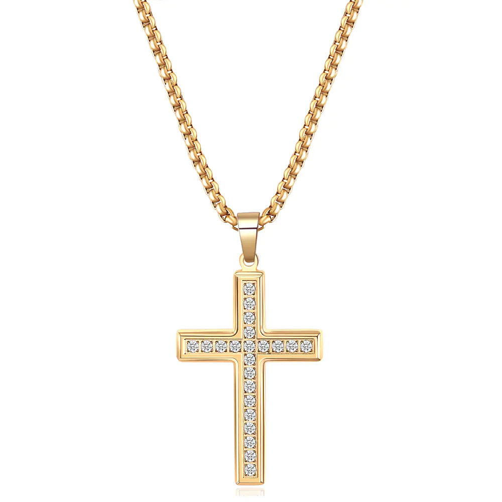 Diamond Cross Necklace in Stainless Steel
