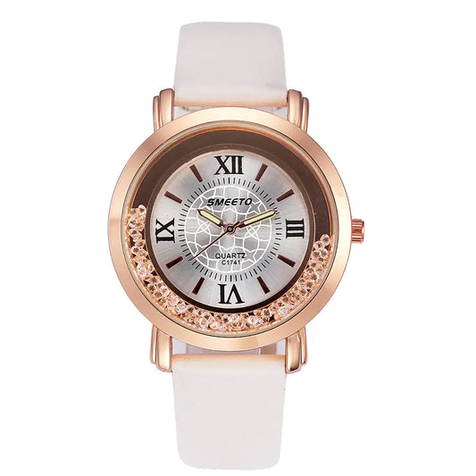 Liquid Sand Diamond Quartz Watch including Waterproof Leather Strap
