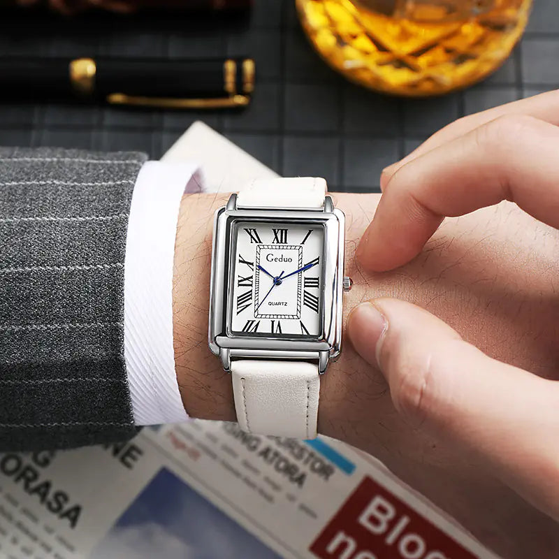Luxury Square Business Men's Watch with Leather Strap