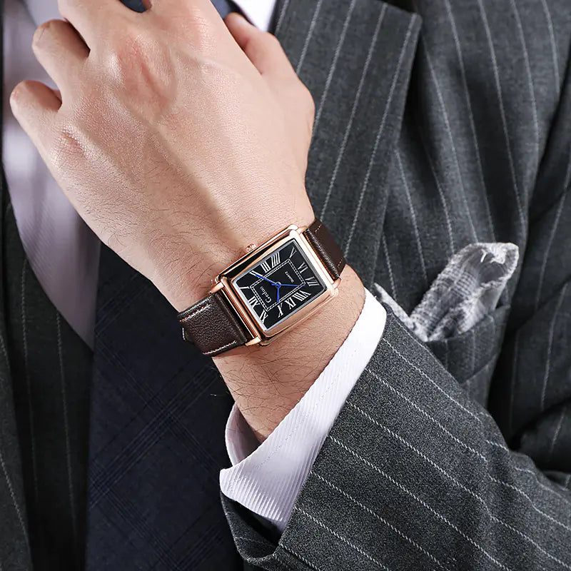 Luxury Square Business Men's Watch with Leather Strap