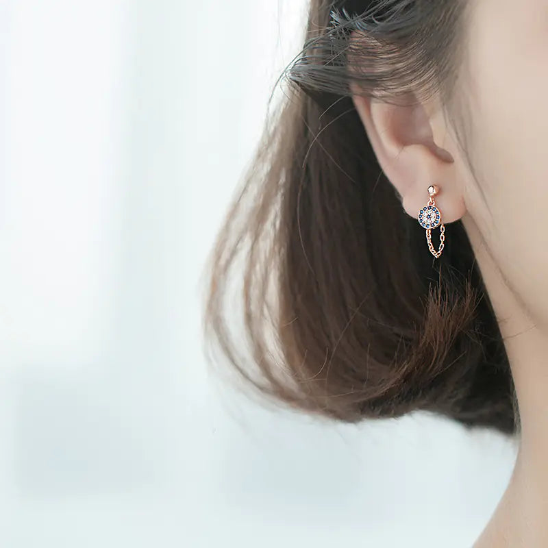 Korean Style Devil Eye Blue Diamond Earrings
