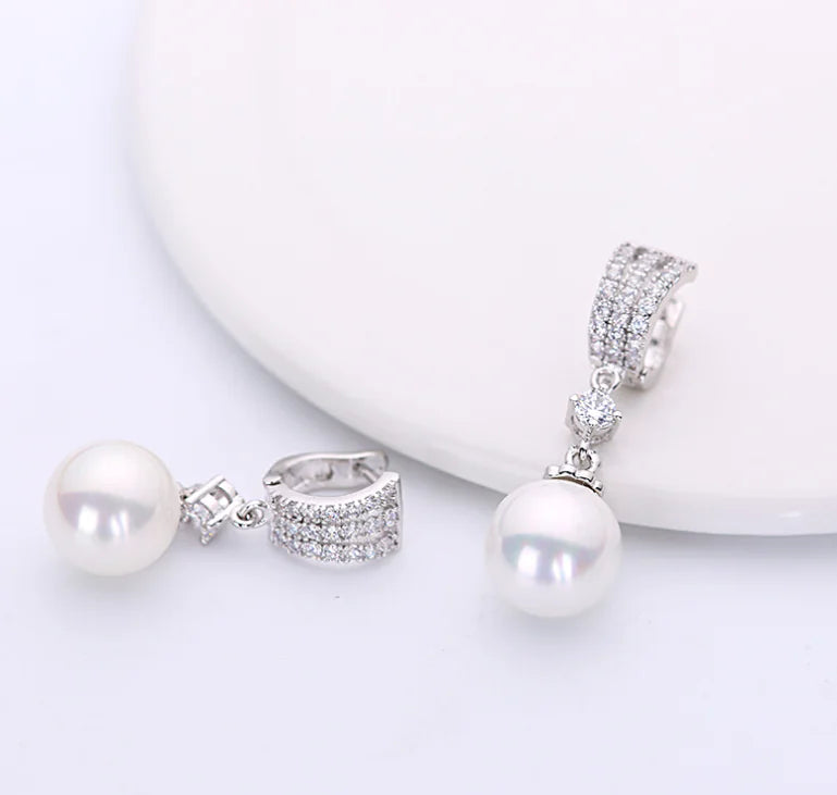 Silver Sweet Pearl Needle Earrings