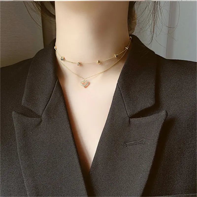 Layered Heart Diamond Necklace