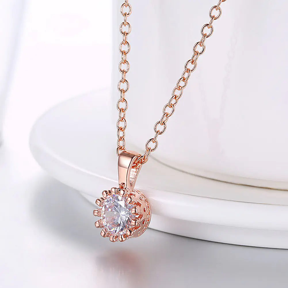 Rose Gold Zircon Necklace with Diamond Accents