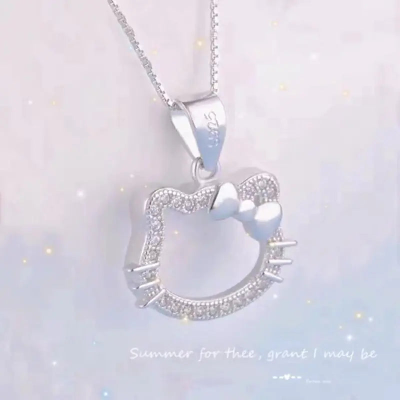 Silver Hello Kitty Diamond Necklace