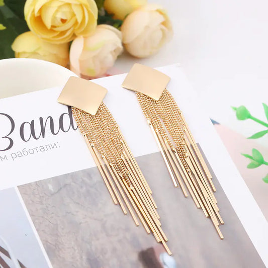 Trendy Geometric Diamond Tassel Earrings