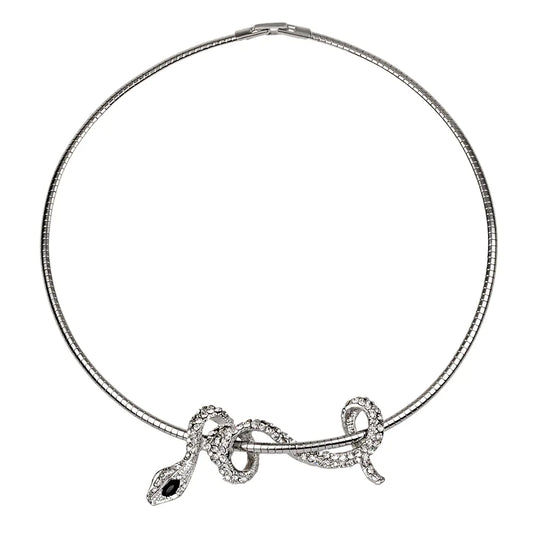 Diamond-Encrusted Snake Collar and Silver Necklace