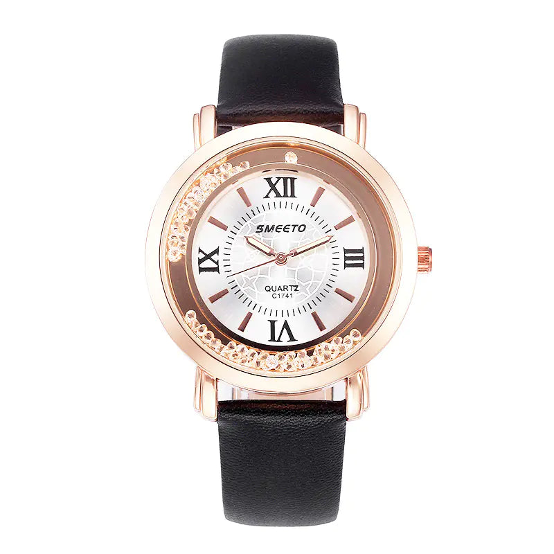 Liquid Sand Diamond Quartz Watch including Waterproof Leather Strap