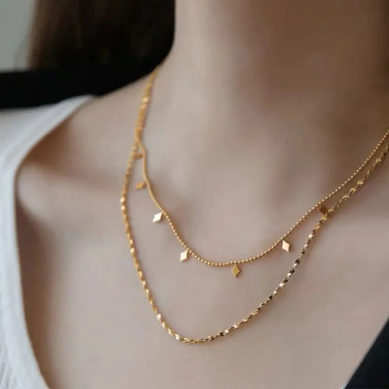 Titanium Steel Layered Star Diamond Necklace