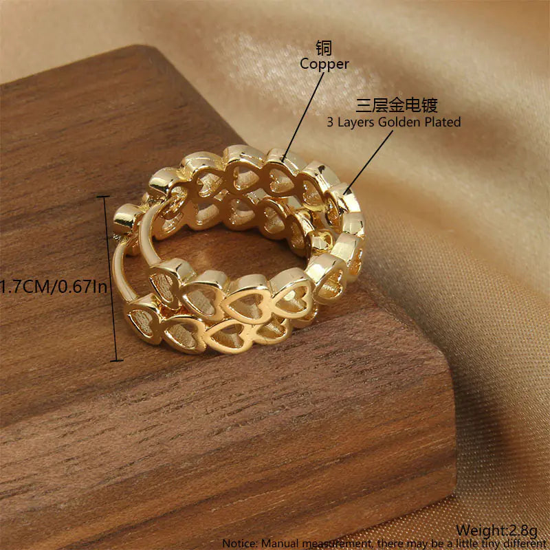 Geometric Hollow Heart Gold-Plated Zirconia Earrings