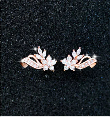 Floral Rose Gold Earrings with Zirconia