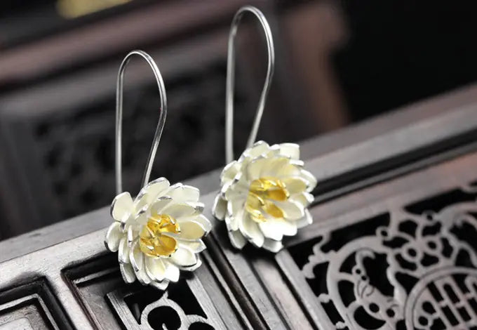 Silver Lotus Earrings