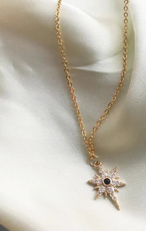 Gold-Plated Zircon Evil Eye and Star Cross Necklaces