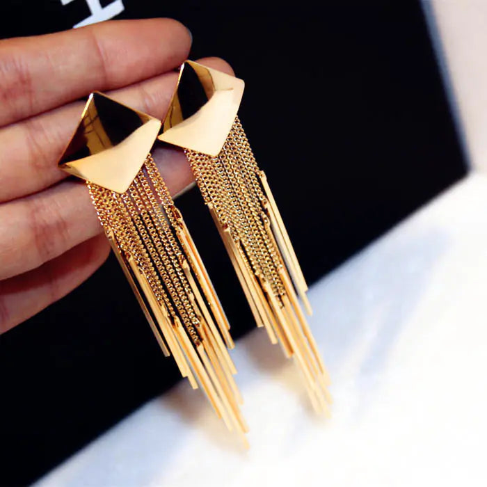 Trendy Geometric Diamond Tassel Earrings