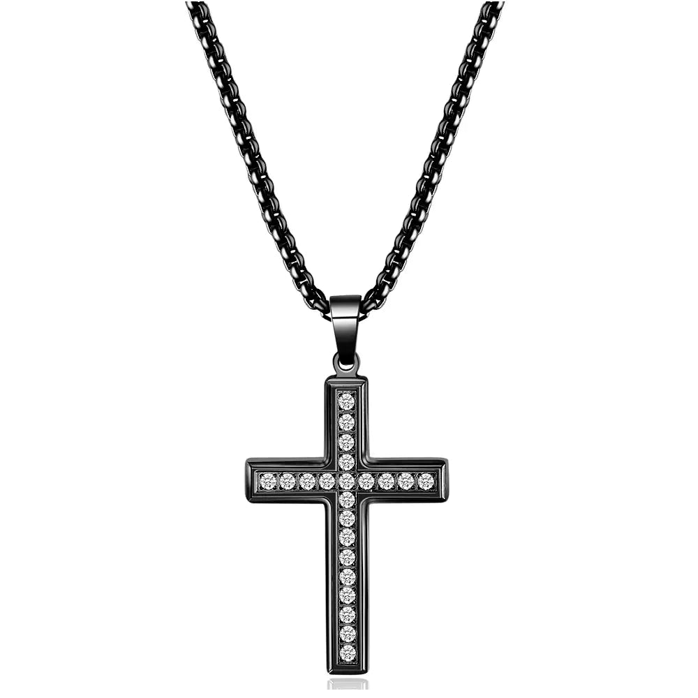 Diamond Cross Necklace in Stainless Steel