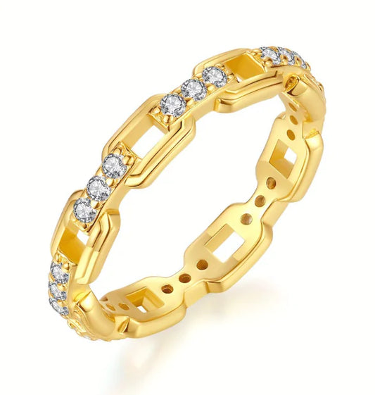 Square Link Diamond Row Ring
