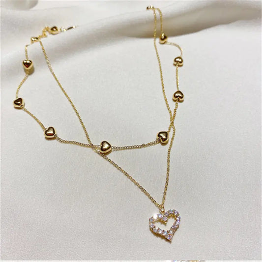 Layered Heart Diamond Necklace