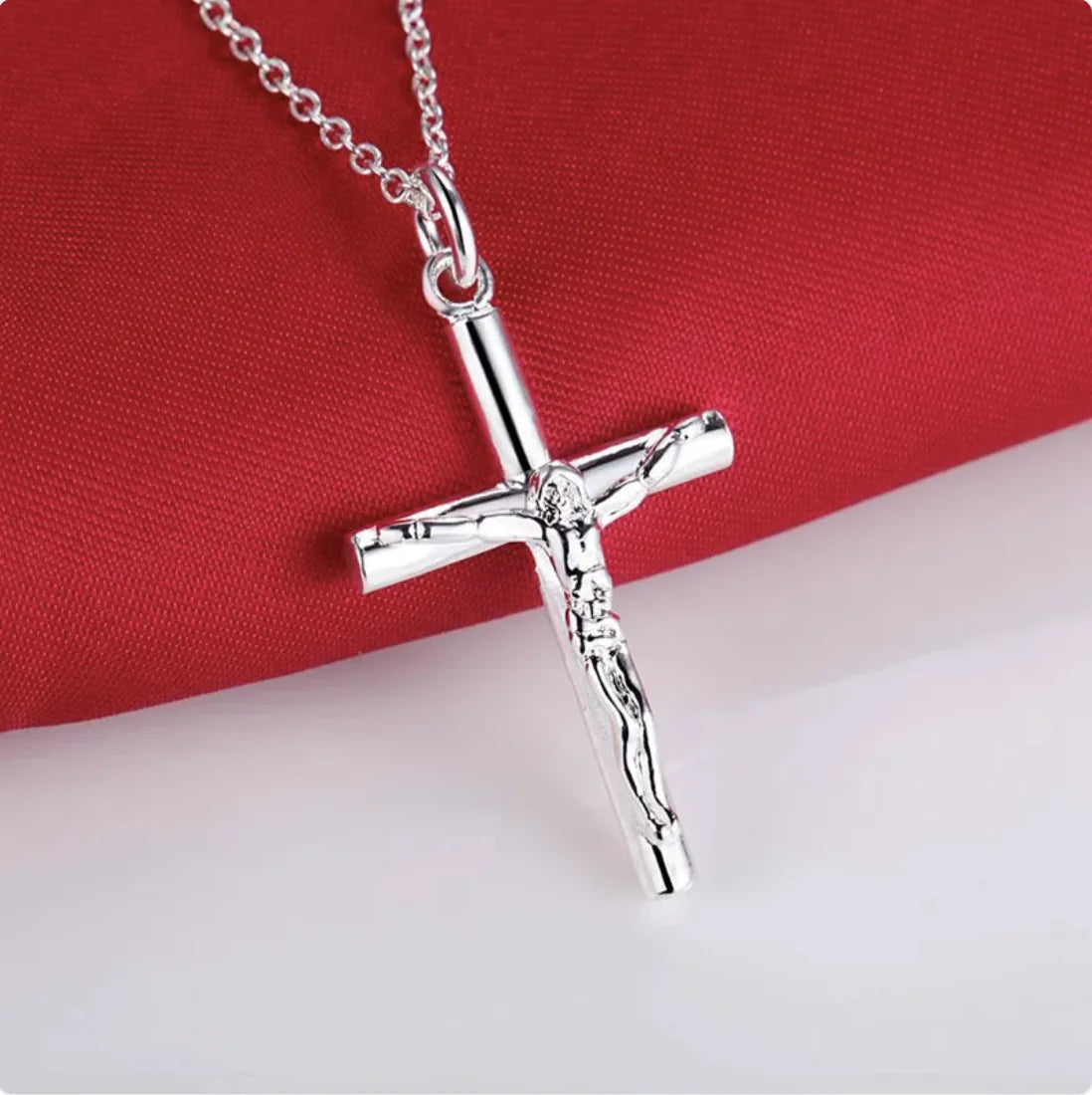 Silver Jesus Cross Necklace